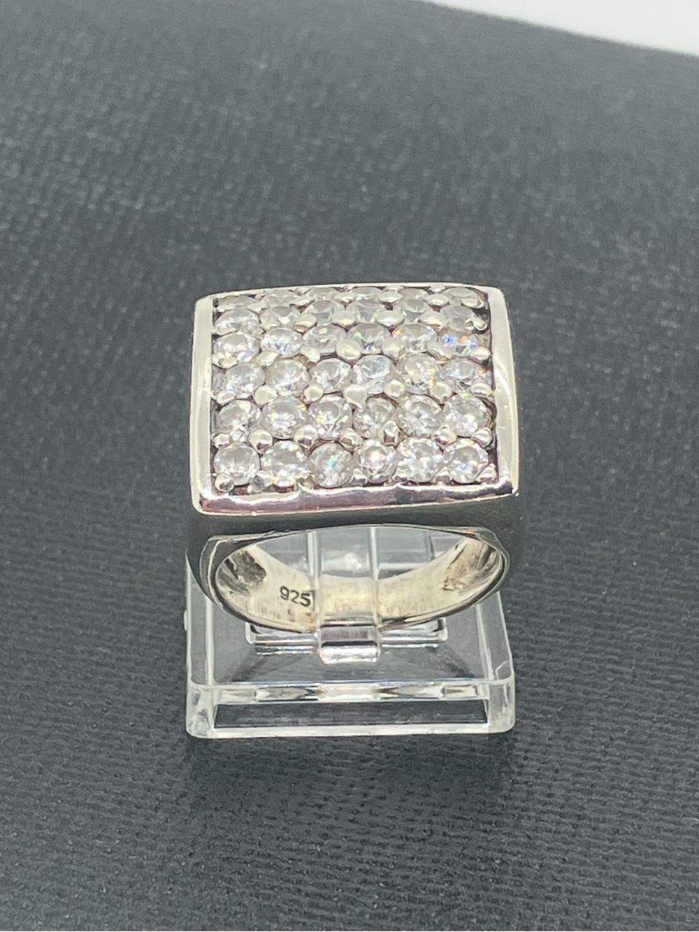 Vtg 925 Sterling Silver Cubic Zirconia Split Shank Statement Ring Sz 7.25